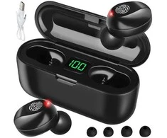 Bluetooth ausinės su mikrofonu ir maitinimo bloku, juodos