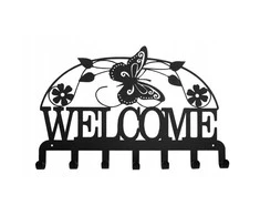 Sieninė kabykla rūbams ir raktams Welcome, 40cm, juodos spalvos