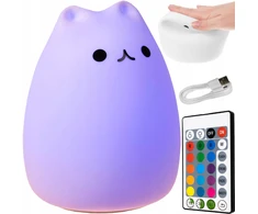 Vaikiškas LED šviestuvas storas katinas, RGB su valdymo pulteliu