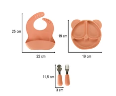 Vaikiškas silikoninių indų rinkinys, oranžinis, 4 vnt.