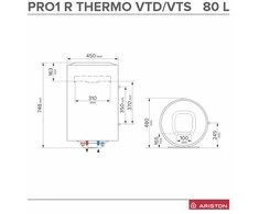 Kombinuotas vandens šildytuvas ARISTON PRO1 R 80 VTD EU 80l vertikalus