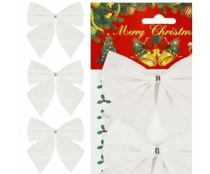 Kalėdinis kaspinas Springos 11 cm 3 vnt balti blizgantys papuošimai