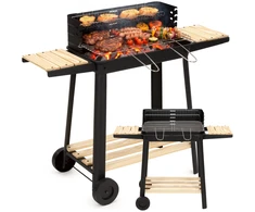Nešiojamas anglies grilis Springos® BQ0030 su iesmu, lentynėlėmis ir ratukais, 95 cm, juodas/rudas