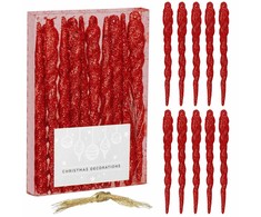 Springos Kalėdinių eglutės žaisliukų, varveklių, 10 vnt., nedūžtančių dekoracijų, 12 cm, raudonos spalvos, blizgučiais