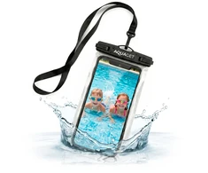 Springos Neperšlampamas telefono dėklas AQ0025 su kaklo virvele, IPX8, skaidrus/juodas