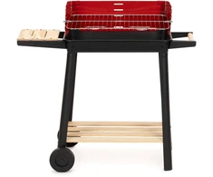Springos Nešiojamas anglies grilis BQ0029 su medine lentynėle ir ratukais, 85 cm, juodas/raudonas/rudas