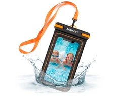 Springos Plūduriuojantis neperšlampamas telefono dėklas AQ0027 su dviguba kišene, IPX8, TPU, oranžinis/juodas/skaidrus