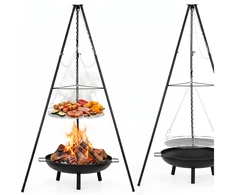 Springos Laužo grilis su ugniaviete, juodas/sidabrinis, 152 cm