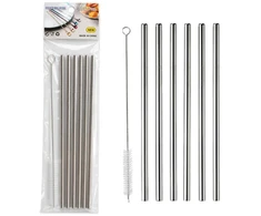 Šiaudeliai metaliniai 6vnt + šepetėlis 21cm