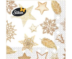 Silken Stalo servetėlės Auksiniai papuošimai 33x33cm, 3 sluoksniai, 18vnt