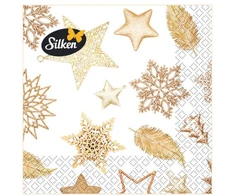 Silken Stalo servetėlės Auksiniai papuošimai 33x33cm, 3 sluoksniai, 18vnt