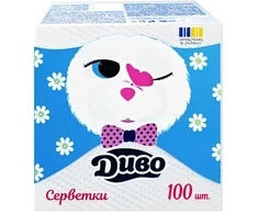 Stalo servetėlės Divo Baltos spalvos 33x33cm, 100 vnt, 1 sluoksnis, celiuliozė