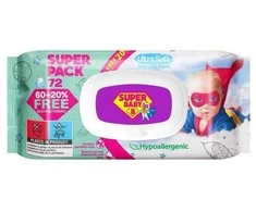 Drėgnos servetėlės vaikams Super Baby su ramunėlių ir alavijų ekstarktu 72vnt