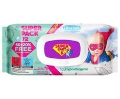 Sunvita Group Drėgnos servetėlės vaikams Super Baby su ramunėlių ir alavijų ekstarktu 72vnt