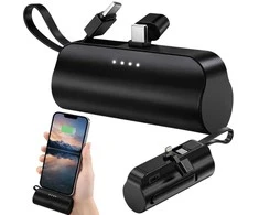 5000 mah „lightning“ ir usb-c kabelis, kišeninis kelioninis išorinis akumuliatorius