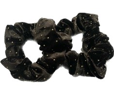 Aksominis plaukų gumelis BLING 2vnt. su auksinėmis detalėmis, rudas