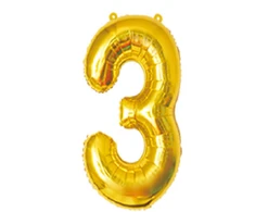 Aukso spalvos skaitmeninis balionas „3“, 66 cm, gimtadienis, šventė, dekoracija, aukso spalvos