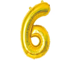 Aukso spalvos skaitmeninis balionas „6“, 66 cm, gimtadienis, šventė, dekoracija, aukso spalvos