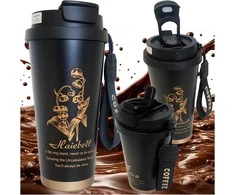 Aukštos kokybės termo puodelis su šiaudeliu, 530 ml, plienine rankena