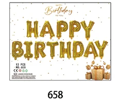 Balionai urašas „happy birthday“ girlanda auksinė dekoracija
