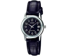 CASIO Moteriškas laikrodis LTP-V002L-1B, sidabrinė korpuso spalva, juodas dirželis