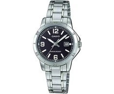 Casio Moteriškas laikrodis LTP-V004D-1B2 Juodas ciferblatas Sidabrinė apyrankė
