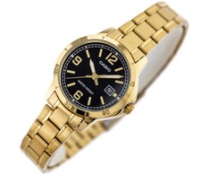 Casio Moteriškas laikrodis LTP-V004G-1B Aukso riešinė, Juoda ciferblatas