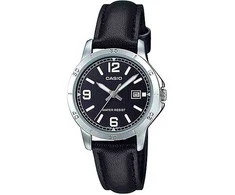 Casio Moteriškas Laikrodis LTP-V004L-1B Juodas Diržas Sidabrinė Korpuso Dovanų Dėžutė
