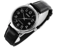 CASIO VYRIŠKAS LAIKRODIS MTP-V002L-1BUDF Juodas dirželis, Nerūdijantis plienas