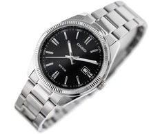 Laikrodis CASIO Vyriški laikrodžiai MTP-1302PD-1A1 [Kvarcinis, 50M atsparumas, sidabrinė, juodas ciferblatas]
