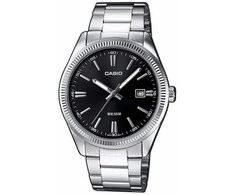 Laikrodis CASIO Vyriški laikrodžiai MTP-1302PD-1A1 [Kvarcinis, 50M atsparumas, sidabrinė, juodas ciferblatas]