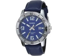 CASIO VYRŲ LAIKRODIS MTP-VD01L-2BV (zd169a) - sidabrinis, odinis dirželiai, mėlynas ciferblatas