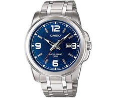 Laikrodis CASIO ŽIŪRĖTI VYRIŠKAS MTP-1314D-2AV (zd024a) - sidabrinis, mėlynas ciferblatas, kvarcinis