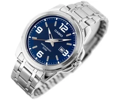 Laikrodis CASIO ŽIŪRĖTI VYRIŠKAS MTP-1314D-2AV (zd024a) - sidabrinis, mėlynas ciferblatas, kvarcinis
