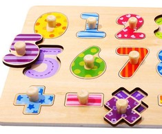 Dėlionė Tooky Toys Paėmęs žaislinis medinis galvosūkis, mokantis suskaičiuoti galvosūkį su kaiščių numeriais