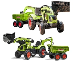 FALK Traktorius su Puspriekabe CLAAS AVEC Žalias Pedalas 3+ Metų