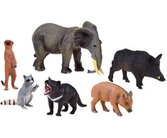 Figūrėlės gyvūnai dramblys meerkat raccoon 6pcs