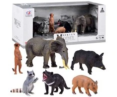 Figūrėlės gyvūnai dramblys meerkat raccoon 6pcs
