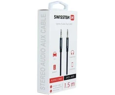 Garso kabelis 3,5 mm 1,5 m Swissten tekstilė - juoda