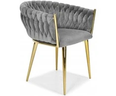 Glamour Kėdė Pilkas Velvet – Auksinėmis Kojomis, Woven Modernus Dizainas