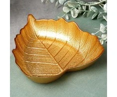 Glasschälchen Snackschale Knabberschale Dessertschale Schälchen aus Glas Gold Blatt 16x14 cm 180 ml