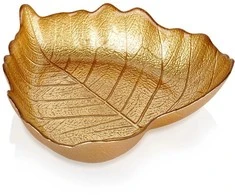 Glasschälchen Snackschale Knabberschale Dessertschale Schälchen aus Glas Gold Blatt 16x14 cm 180 ml