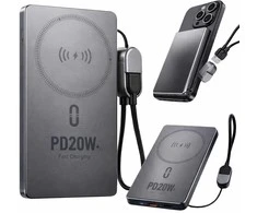 Greito įkrovimo powerbankas 5000 mah 20 w usb-c, usb-a, qc 3.0, belaidis