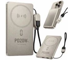 Greito įkrovimo powerbankas 5000 mah 20 w usb-c, usb-a, qc 3.0, belaidis