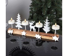 Home Styling Collection Žvakidė medinė balta 4 žvakėms 40x6x16,5 cm