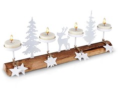 Home Styling Collection Žvakidė medinė balta 4 žvakėms 40x6x16,5 cm