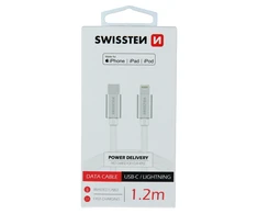 Kabelio / USB -C kabelis / „Lightning MFI“ 1,2 M Swissten - sidabras