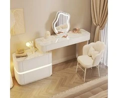 Lilia LED kosmetinis stalas – 100 cm balta marga viršūnė