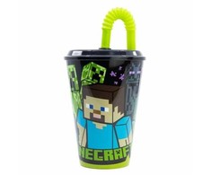 Stor Minecraft puodelis su šiaudeliais 430 ml