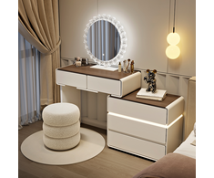 Paula Makeup Stalas LED - Baltas/Rudas - 80 cm